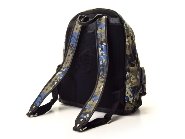 2 MCM Backpack Mosaic Pattern Calf Rucksack Khaki Black