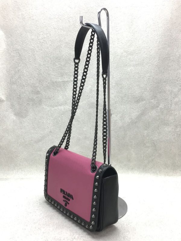 2 Prada Chain Shoulder Bag Leather Pink