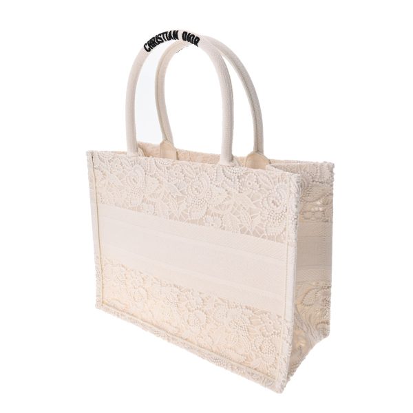 2 Christian Dior Book Medium Embroidery Tote Bag White