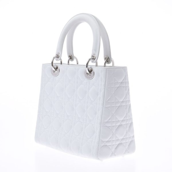 2 Christian Dior Cannage Bag 2way Calf Handbag White