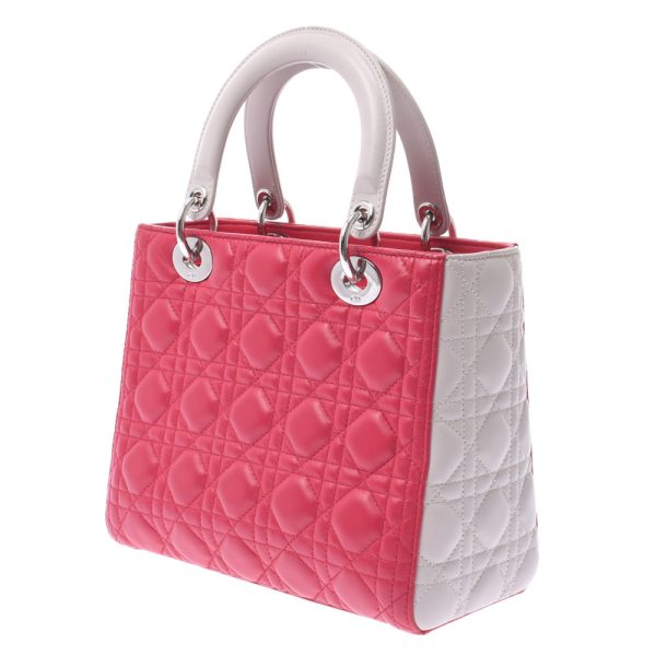 2 Christian Dior 2way Bicolor Hardware Leather Handbag Pink