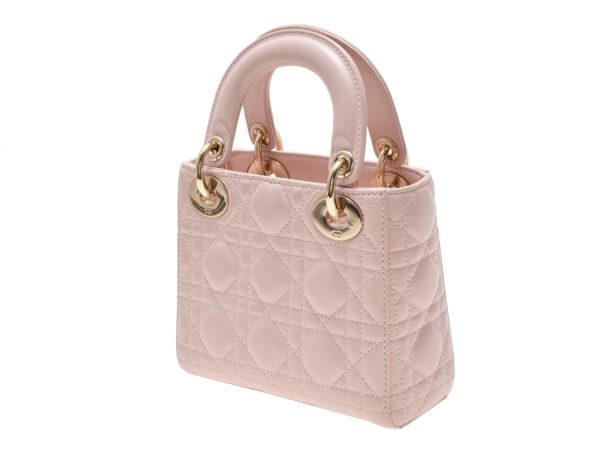 2 Christian Dior Mini 2way Handbag Lambskin Pink Cannage