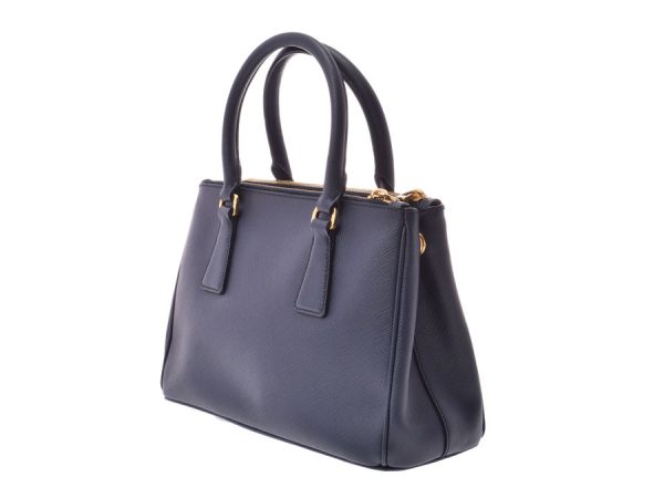 2 Prada 2way Handbag Dark Blue Gold Hardware