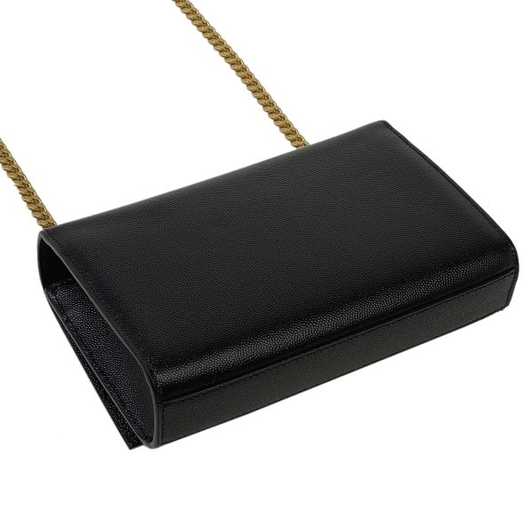 2 Saint Laurent Chain Shoulder Bag Leather Black