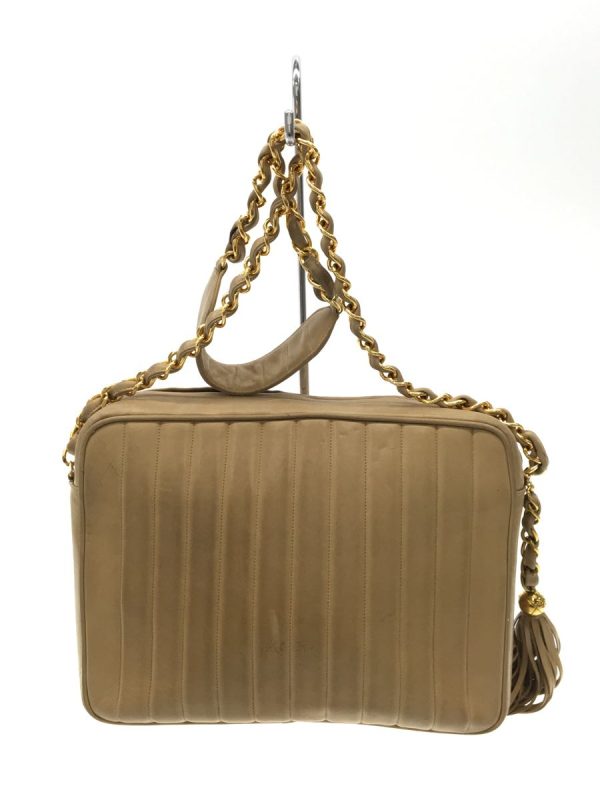 2 Chanel Chain Shoulder Bag Fringe Leather Beige