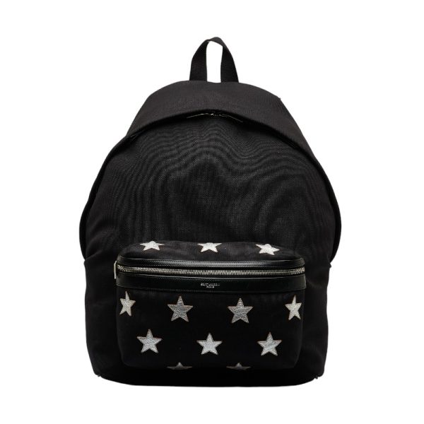 214 24241 1 Saint Laurent City Star Backpack Black Silver Canvas Leather