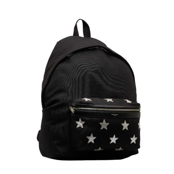 214 24241 2 Saint Laurent City Star Backpack Black Silver Canvas Leather