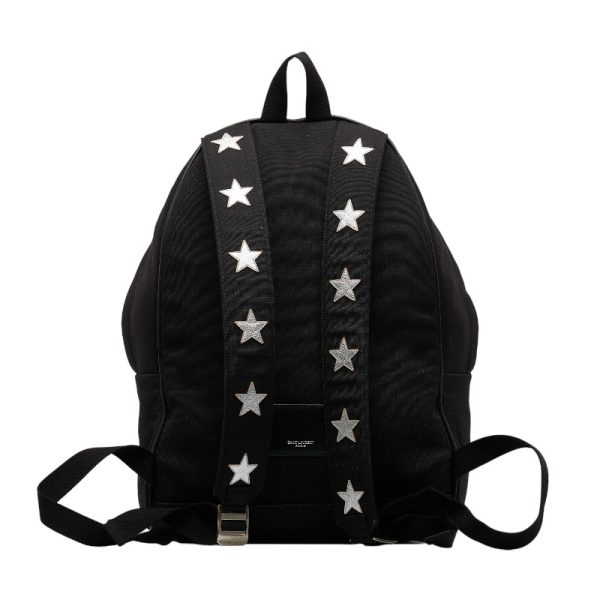 214 24241 3 Saint Laurent City Star Backpack Black Silver Canvas Leather