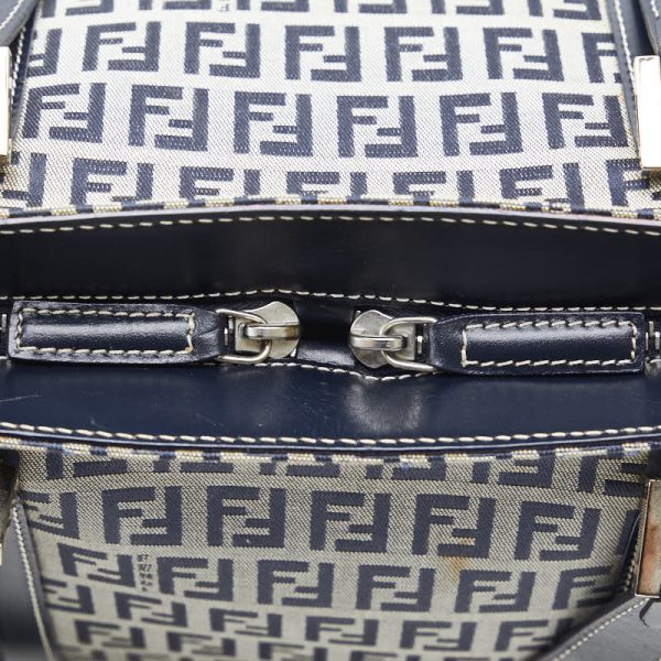 216 25904 6 Fendi Zucchino Handbag Navy Canvas Leather