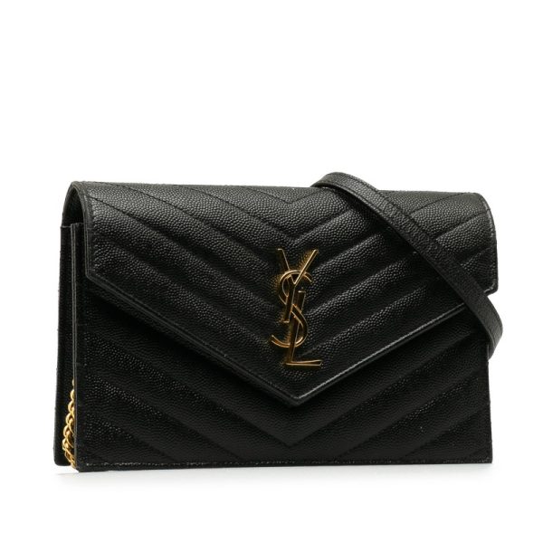 222 37134 2 Saint Laurent Envelope Chain Wallet Shoulder Bag Black Gold Leather