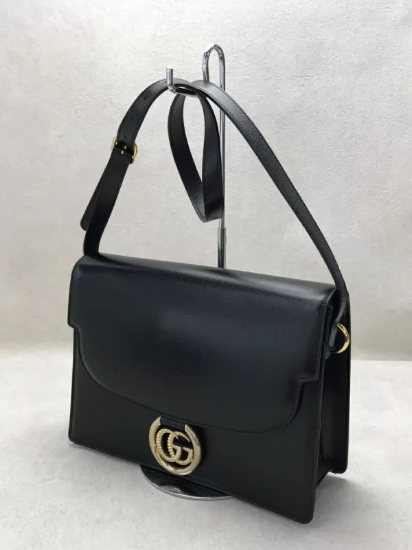 2332922156403 02 GUCCI Leather Shoulder Bag Black