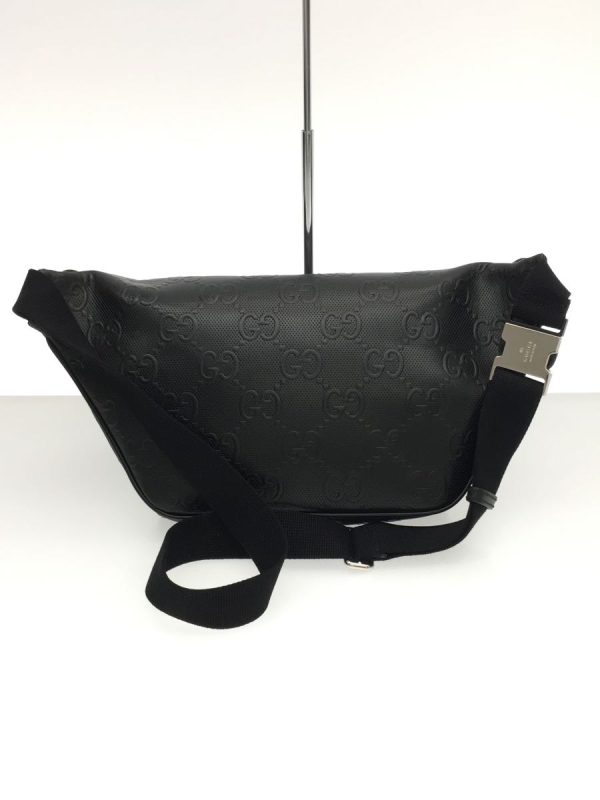 2333740487205 04 Gucci Waist Bag BLK Allover Pattern GG Punching Tanned Leather