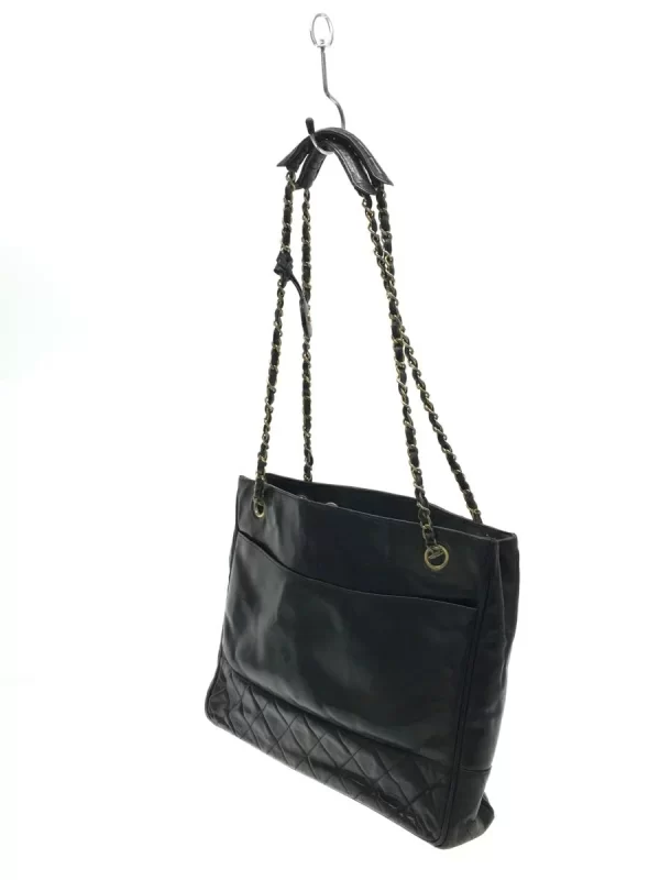 2340250295862 02 CHANEL Chain Tote Leather Coco Mark Charm Matelasse Bag Black