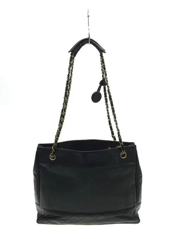 2340250295862 03 CHANEL Chain Tote Leather Coco Mark Charm Matelasse Bag Black