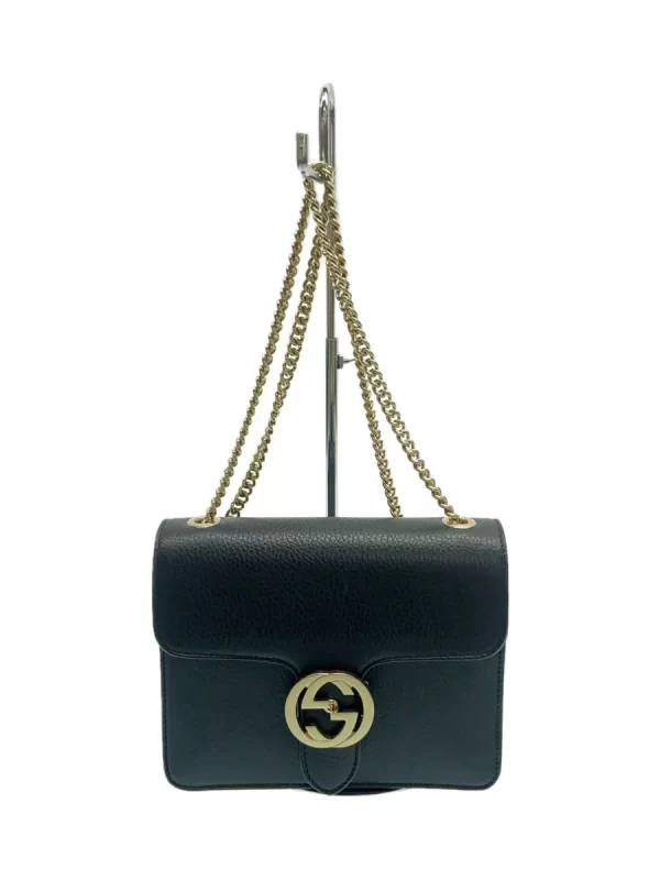 2341271843506 01 Gucci Chain Shoulder Bag Interlocking Leather Black