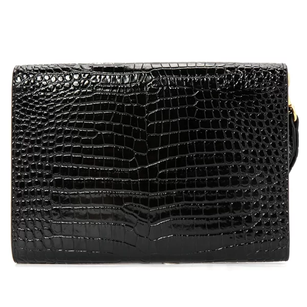 3 Saint Laurent Cassandra Crocodile Clutch Pouch Bag Black