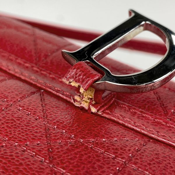 3 Christian Dior Logo Vanity Bag Cannage Handbag Leather Red