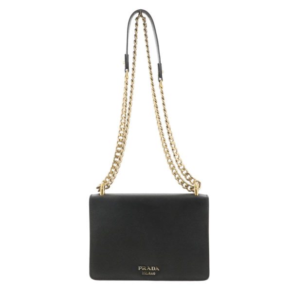 3 Prada Safiano Chain Shoulder Bag Messenger Bag Black