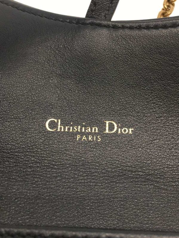 3 Christian Dior Chain Shoulder Bag Wallet Canvas Navy