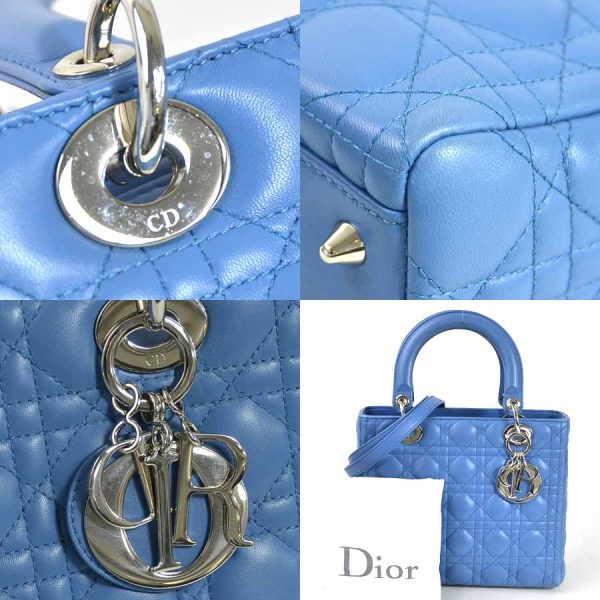 3 Christian Dior Handbag Shoulder Bag 2Way Bag Blue Leather Silver