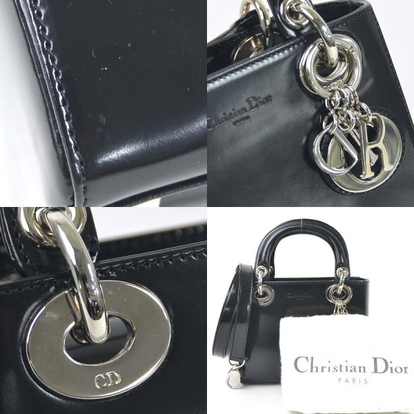 3 Christian Dior Handbag Shoulder Bag 2way Mini Bag Black Leather Silver