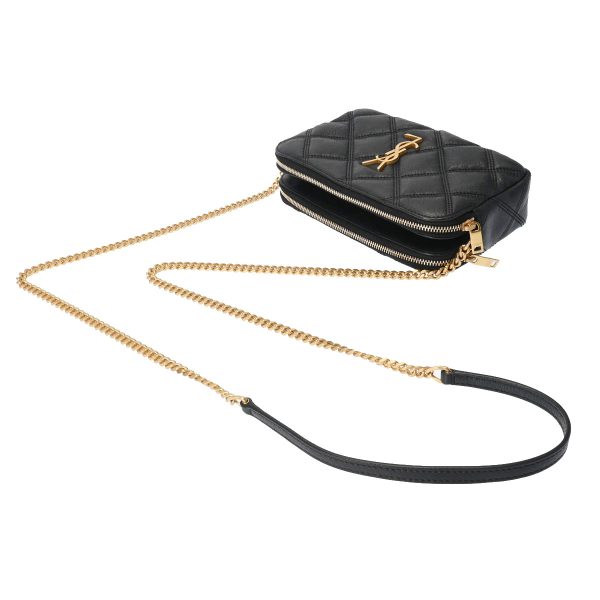 3 Saint Laurent Double Zip Chain Gold Hardware Leather Shoulder Bag Black