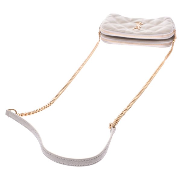 3 Saint Laurent Gold Hardware Leather Shoulder Bag Ivory