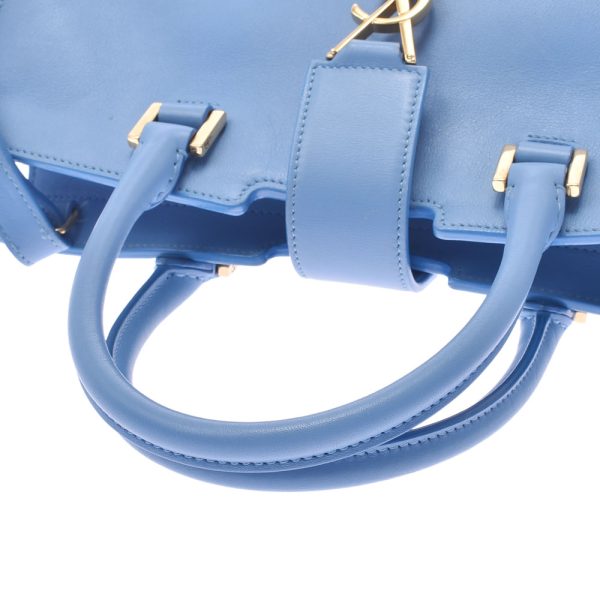 3 Saint Laurent 2way Bag Gold Hardware Leather Handbag Light Blue