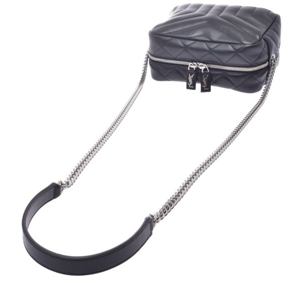 3 Saint Laurent Chain Shoulder Bag Silver Hardware Calf Black