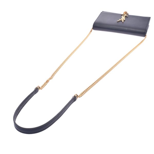 3 Saint Laurent Chain Wallet Gold Hardware Calf Shoulder Bag Black