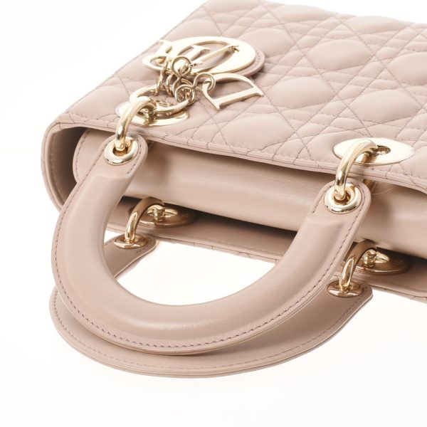 3 Christian Dior Cannage 2way Lambskin Handbag Pink Beige