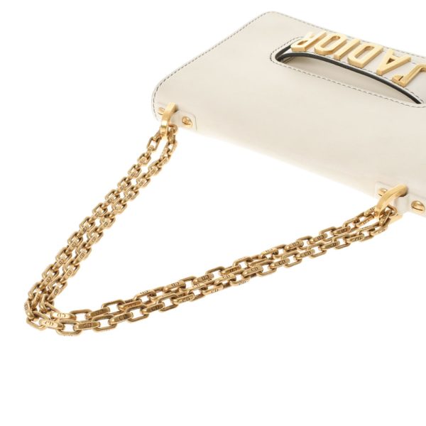 3 Christian Dior Chain Calf Shoulder Bag White