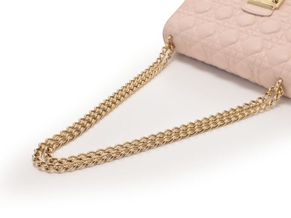 3 Christian Dior Chain Shoulder Bag Lambskin Pink purple