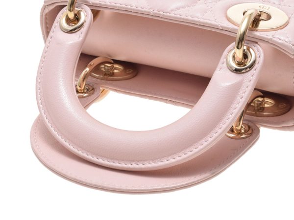 3 Christian Dior Mini 2way Handbag Lambskin Pink Cannage