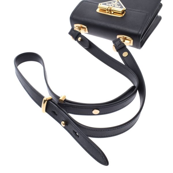 3 Prada Black Gold Hardware Saffiano Shoulder Bag