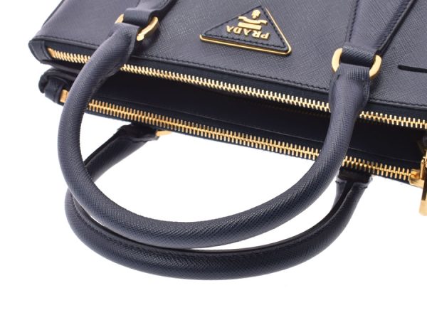 3 Prada 2way Handbag Dark Blue Gold Hardware