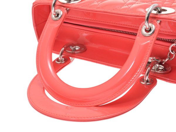 3 Dior Cannage Enamel Salmon Hardware With Strap 2way Handbag Pink