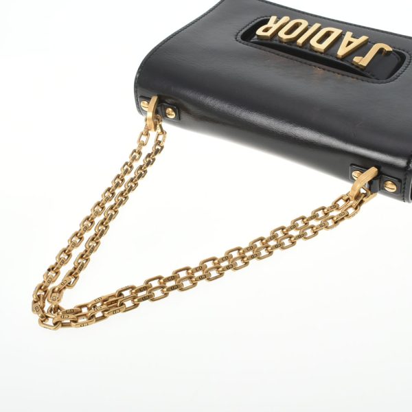 3 Christian Dior Chain Gold Hardware Calf Shoulder Bag Black