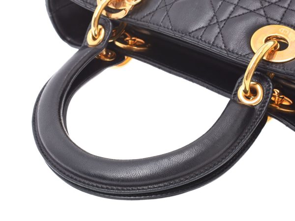 3 Christian Dior Lady Dior Cannage G Hardware Lambskin 2way Handbag Strap Black