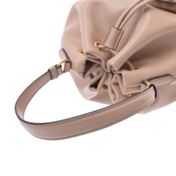 3 Prada Logo Drawstring 2way Bag Calf Handbag Beige