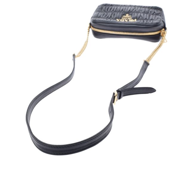 3 Prada Chain Gold Hardware Calf Shoulder Bag Black