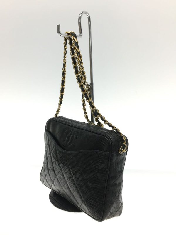 3 Chanel Chain Shoulder Bag Leather Black