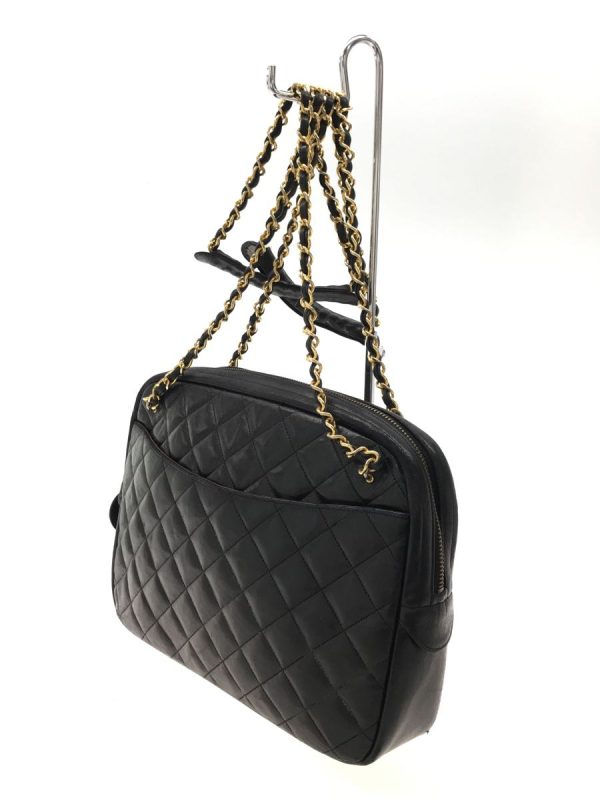 3 Chanel Shoulder Bag Matelasse Double Chain Leather Black