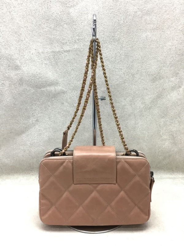 3 Chanel Shoulder Bag Leather Calf Matelasse Pink Beige