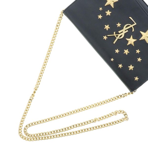 4 Saint Laurent Moon Stars Chain Wallet Shoulder Wallet Black