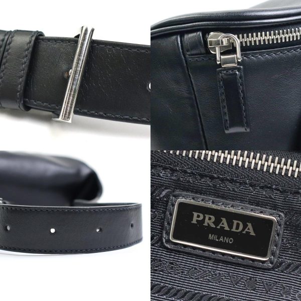 4 Prada Body Bag Waist Pouch Leather Black