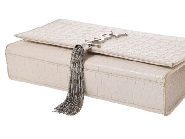 4 Saint Laurent Shoulder Bag Croco Embossed White