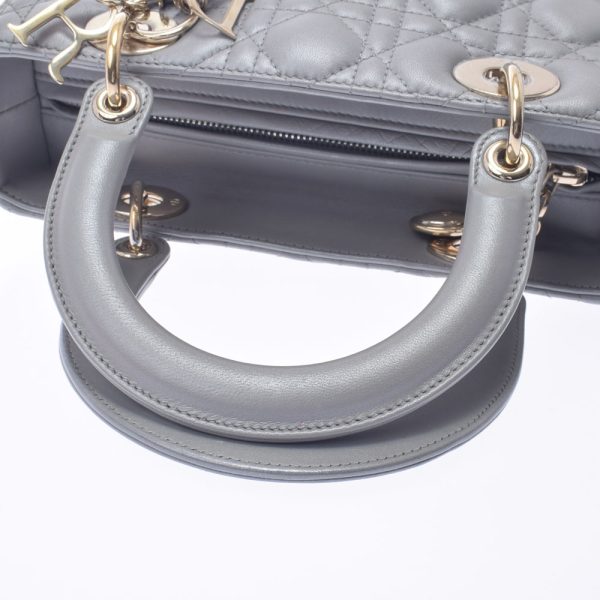 4 Christian Dior Cannage 2way Gold Hardware Calf Handbag Gray