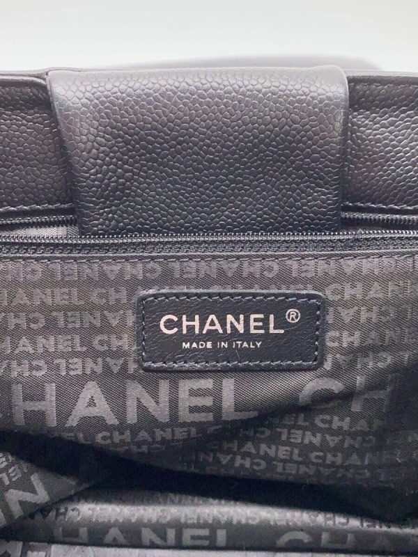 4 Chanel Chain Tote Bag Coco Mark Punching Leather Black