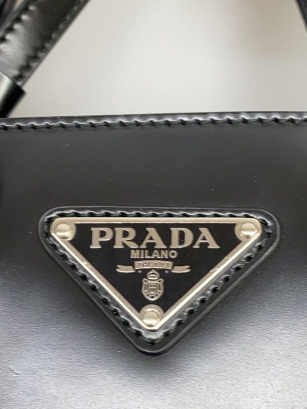 4 Prada Shoulder Bag Leather Brushed Black